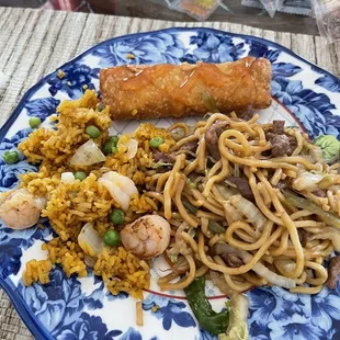 Egg Roll, Shrimp Fried Rice, &amp; Beef Lo Mein
