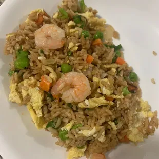 Shrimp Fried Rice. Delicious. It had more shrimp I just ate most of it. Added 2 eggs, extra peas &amp; carrot &amp; green onion