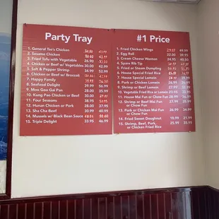 a menu for a party tray