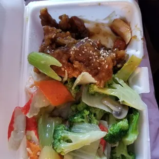 Phoenix which is half seafood delight and half sesame chicken.