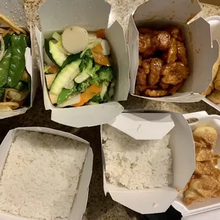 69. Vegetable Chow Mein, 20. Sauteed Garden Vegetable, 54. Orange Chicken, 1. Vegetable Egg Rolls, 2. Crab Rangoon