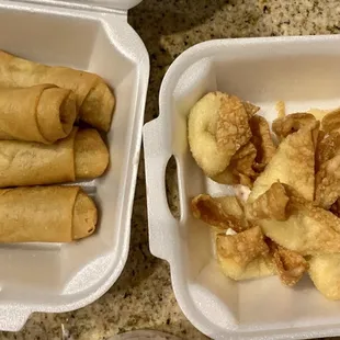 1. Vegetable Egg Rolls, 2. Crab Rangoon