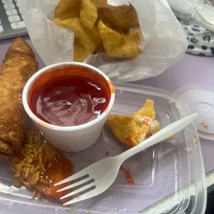 Krab Rangoons and egg roll