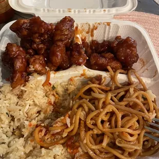 Fried rice, chow mein and orange chicken