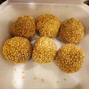 Free Sesame balls (we ate some before the picture was taken) they were hot and yummy!