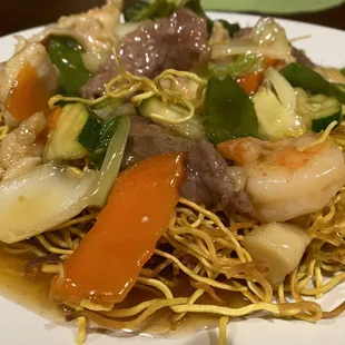 Hong Kong pan fried noodles.