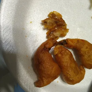 Overcooked Shrimp looked and tasted old and reheated
