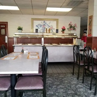 Buffet setup and seating.