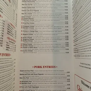 the menu of the restaurant