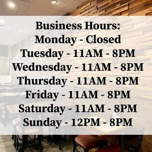 Current hours due to COVID-19