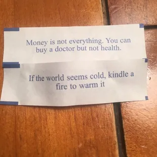 Fortune cookie wrappers.  Good message!