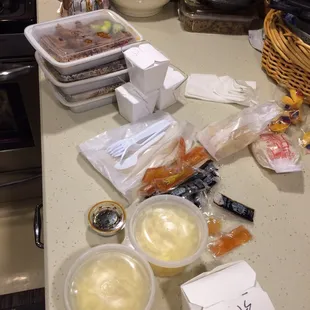 Takeout goods. Soup is egg drop.