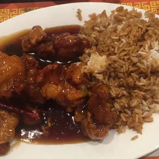 General Tso's Chicken lunch special with fried rice.