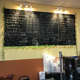 Tea and smoothie menu