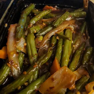 Szechuan string beans.  Spicy and tasty.