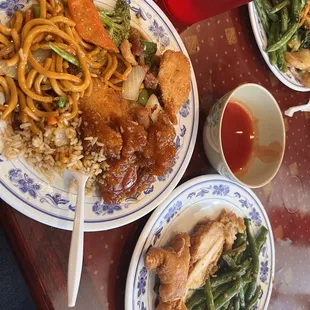 two plates of food on a table