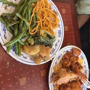 two plates of food on a table