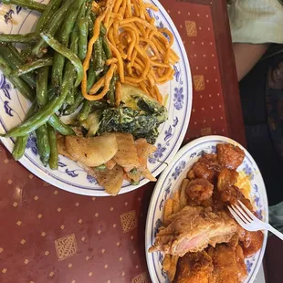 two plates of food on a table