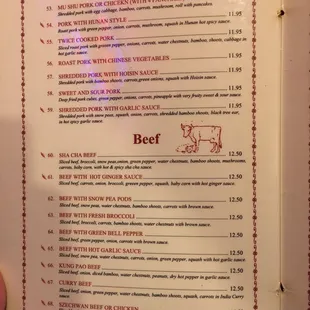 the menu of the restaurant