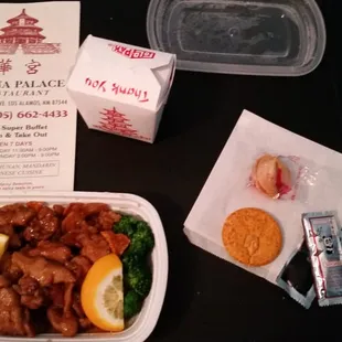 Orange chicken with white rice was packaged well in to-go bag