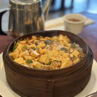 Mapo Tofu in Lotus Leaf with Rice