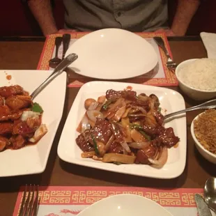 Orange chicken and Mongolian beef.