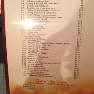 Lunch menu..sorry about the glare