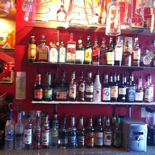 a wall of liquor bottles
