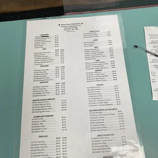 The menu