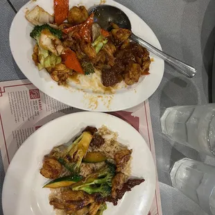 #24 Three Flavor Delight on the lunch specials.  All of this was one portion.  Some on my plate with rice, the rest on the svg dish.