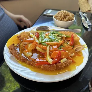 Lemon chicken with fried rice