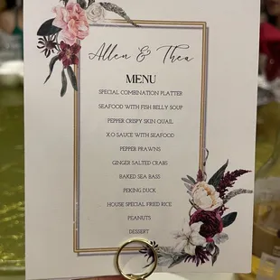 Wedding banquet menu
