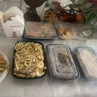 House chow mein, Mongolian beef, honey walnut shrimp, shrimp fried rice, sweet sour chicken, crab Rangoon.