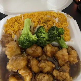 Honey chicken combination platter with plain Lo Mein