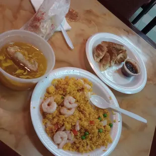 three plates of food on a table