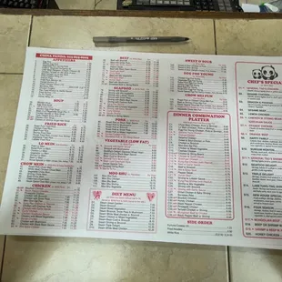 menu