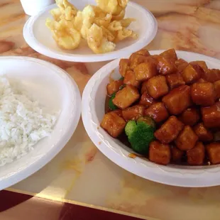 General tso tofu and crab rangoon