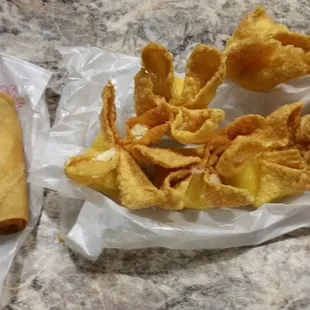 Spring rolls and crab rangoon