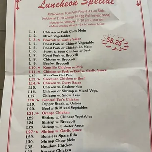 Luncheon Menu