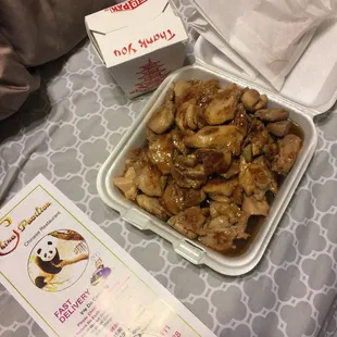 Teriyaki Chicken, Egg Rolls and White Rice.