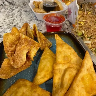 6 Piece House Fried Wontons (skins)  and 6 Krab Rangoon