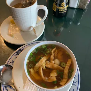 Egg drop soup and hot tea.