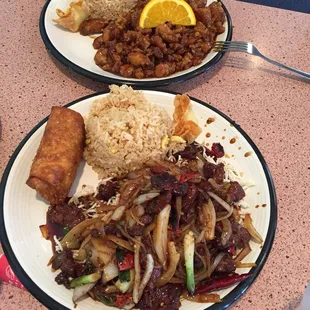 Orange chicken meal and Mongolian Beef Meal (Lunch portions)