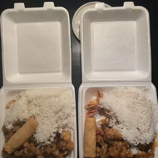 General Tso&apos;s Chicken Combo (left) and orange chicken combo (right)