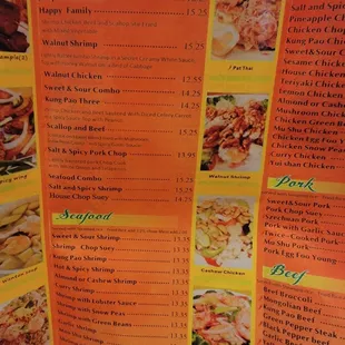 the menu of the restaurant