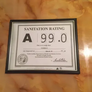 Sanitation rating