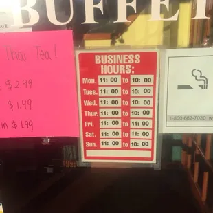 a menu for business hours