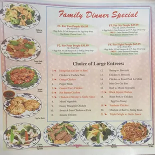 a family dinner special menu