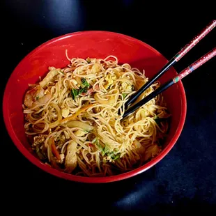 Singapore Noodle (transferred to a proper bowl at home!)