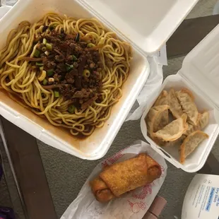 Dan dan Noodles, Egg Rolls (2), Fries Gyoza